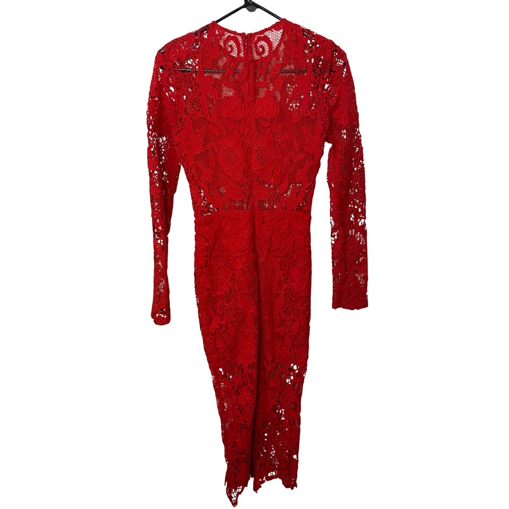 Alexis Red Floral Guipure Lace Long Sleeve Midi Dress Size XS Bodycon Cocktail